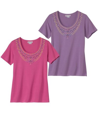 Pack of 2 Women's Printed T-Shirts - Raspberry Purple
