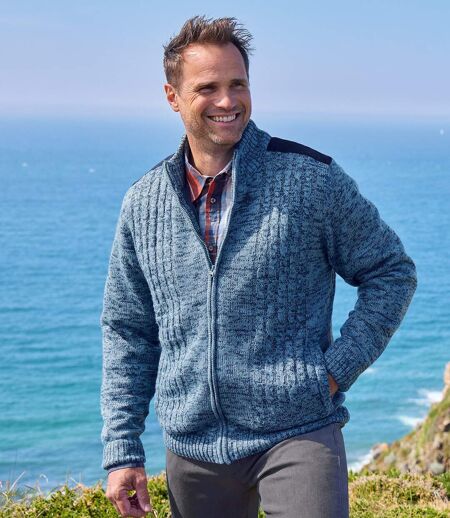 Men's Blue Fleece-Lined Knitted Jacket 