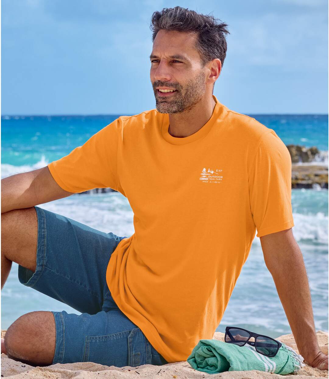 Pack of 4 Men's Cotton T-Shirts - Orange Turquoise Blue White-4