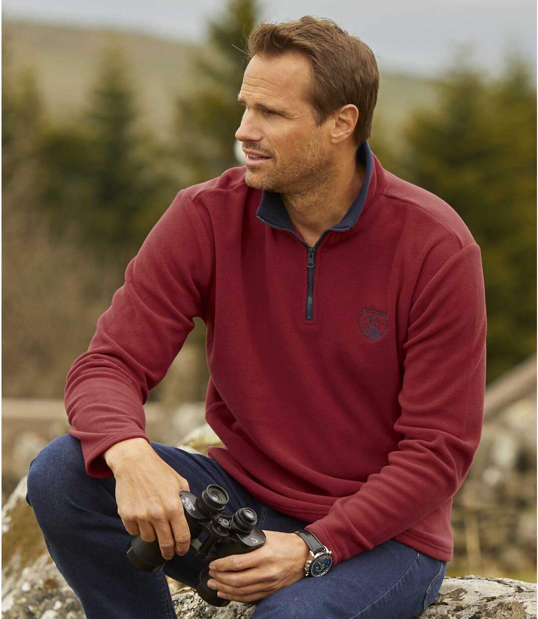 Pack of 2 Men's Microfleece Jumpers - Navy Burgundy-3