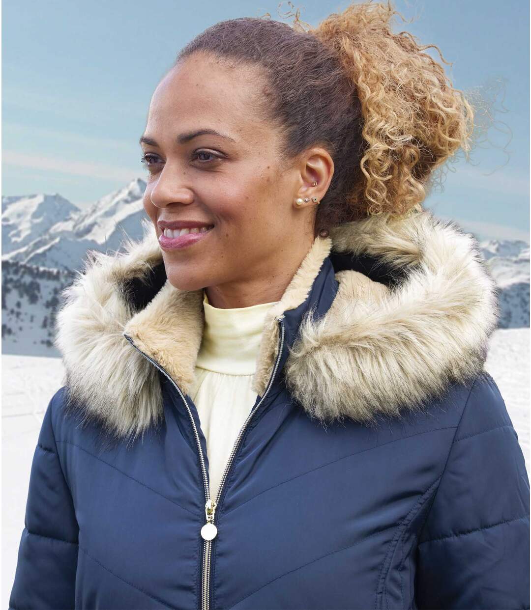Women's Navy Padded Jacket-2