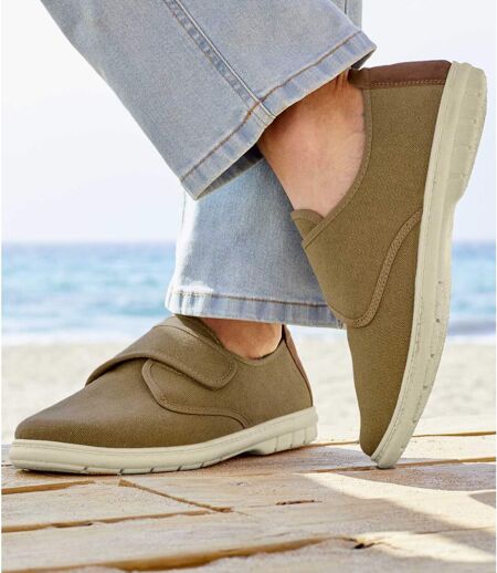Canvas mocassins met klittenband