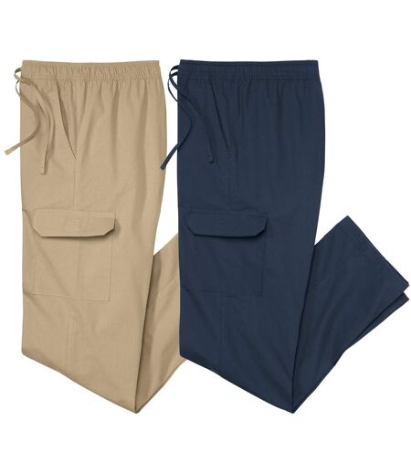 Pack of 2 Men's Casual Cargo Trousers - Beige Navy