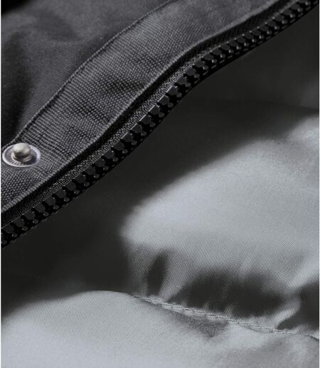 Men's Black Padded Parka with Faux-Fur Hood - Water-Repellent