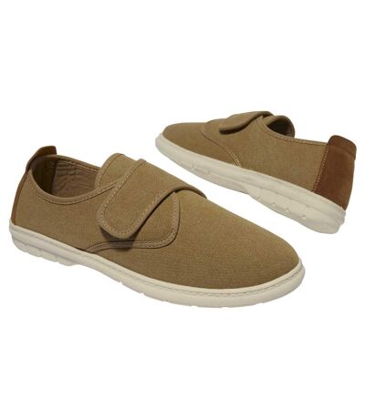 Canvas mocassins met klittenband