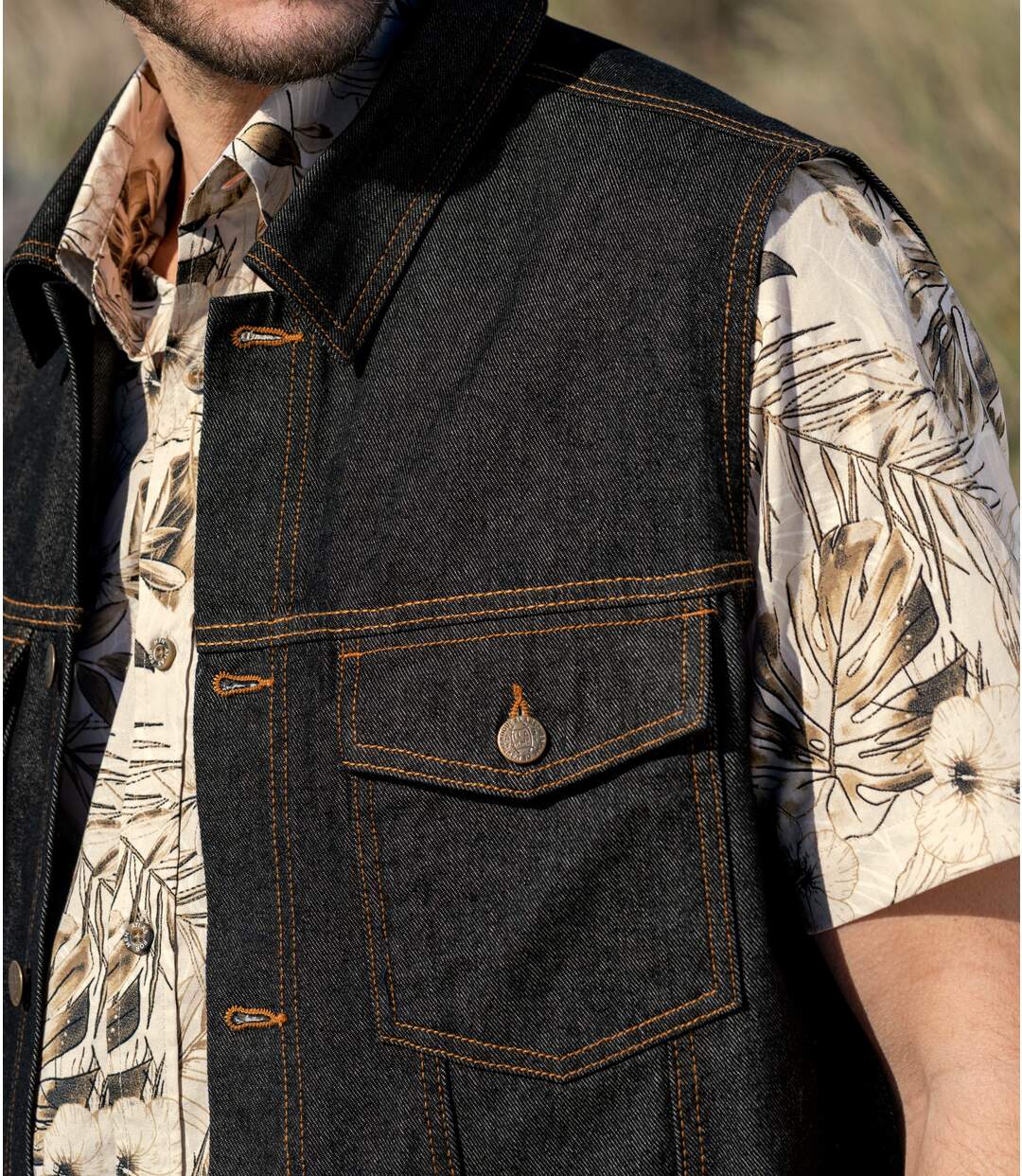 Men's Black Denim Gilet-3