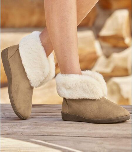 Women's Camel Faux-Suede Slippers 