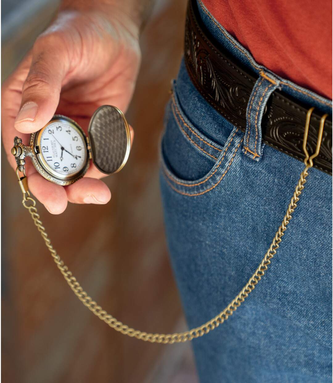Men's Aged-Effect Metal Pocket Watch-5
