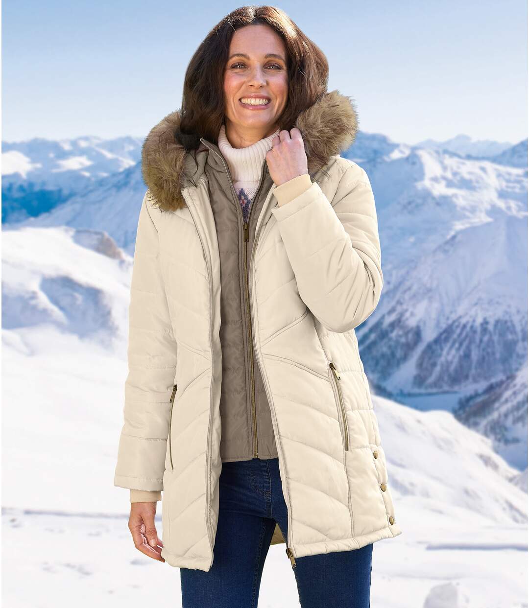 Wattierte Jacke Große Kälte mit Webpelz-Kapuze-2