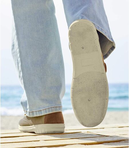Canvas mocassins met klittenband