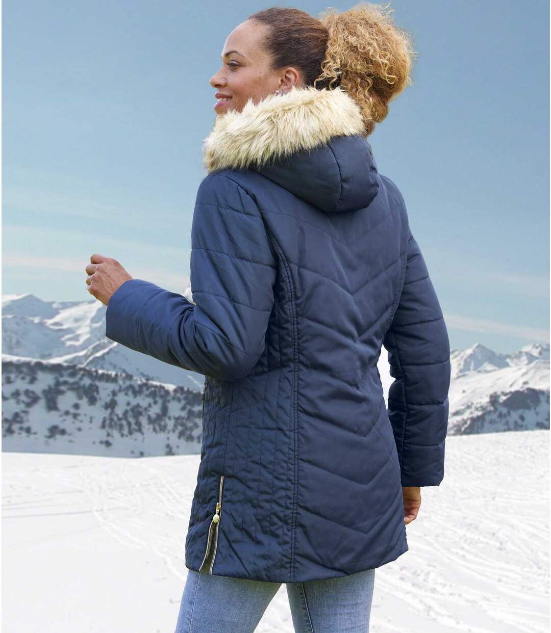 Women's Navy Padded Jacket-3